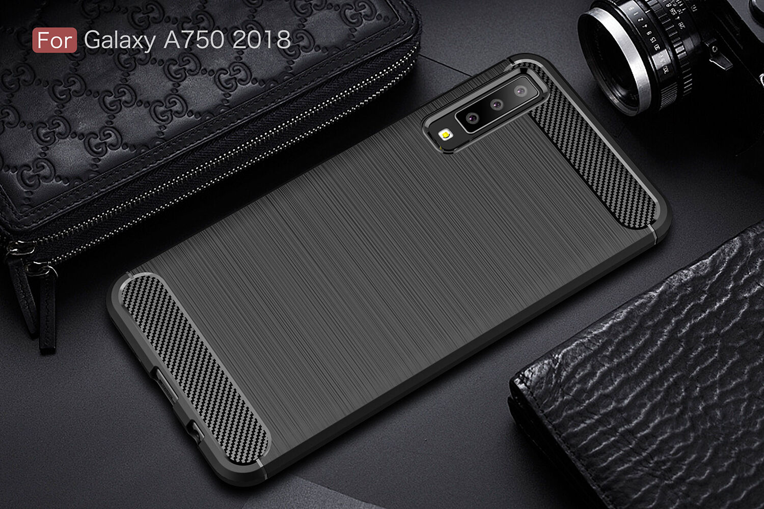 Plastový kryt s broušenou texturou pro Samsung Galaxy A7 (2018) - šedý