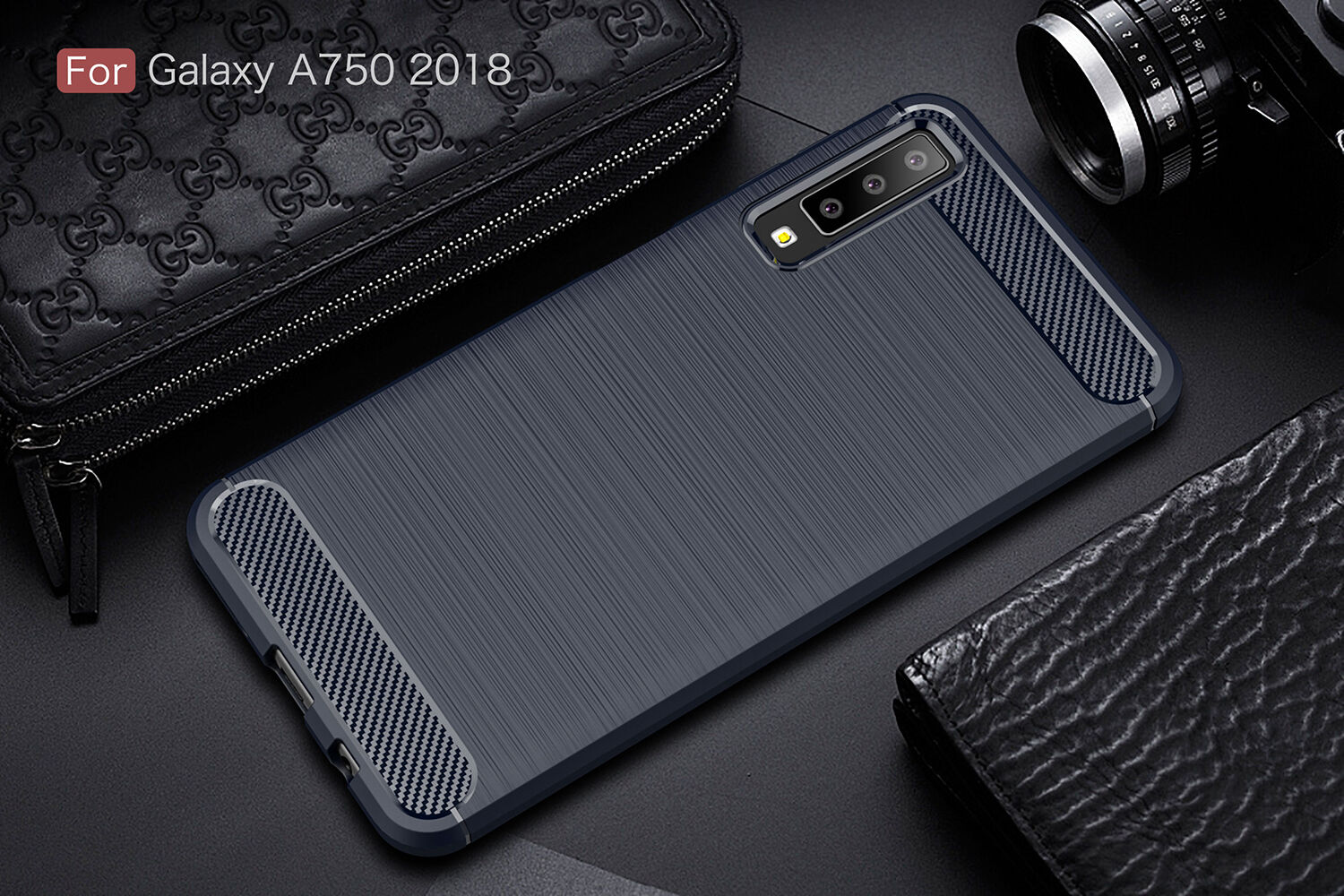 Plastový kryt s broušenou texturou pro Samsung Galaxy A7 (2018) - šedý