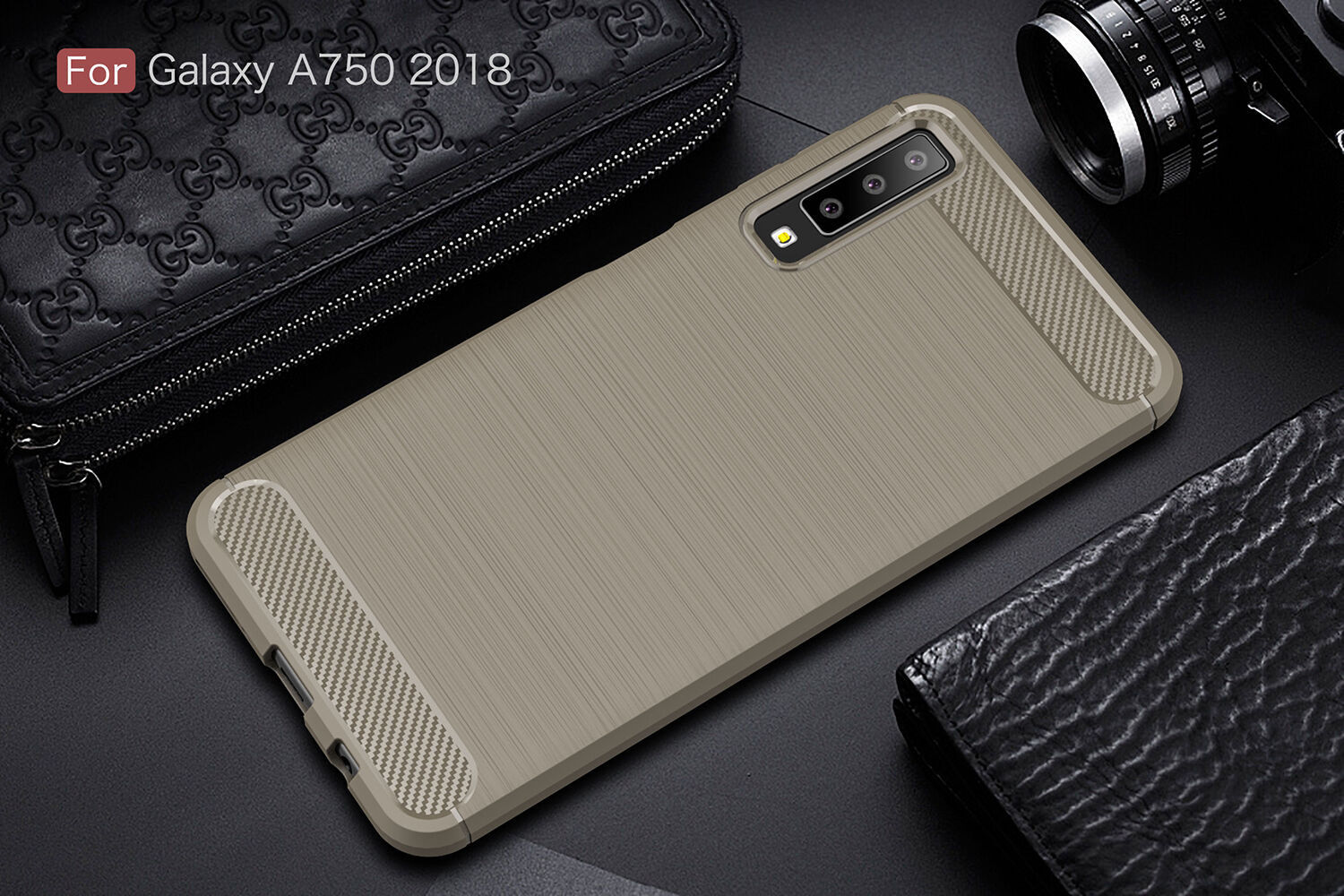 Plastový kryt s broušenou texturou pro Samsung Galaxy A7 (2018) - šedý