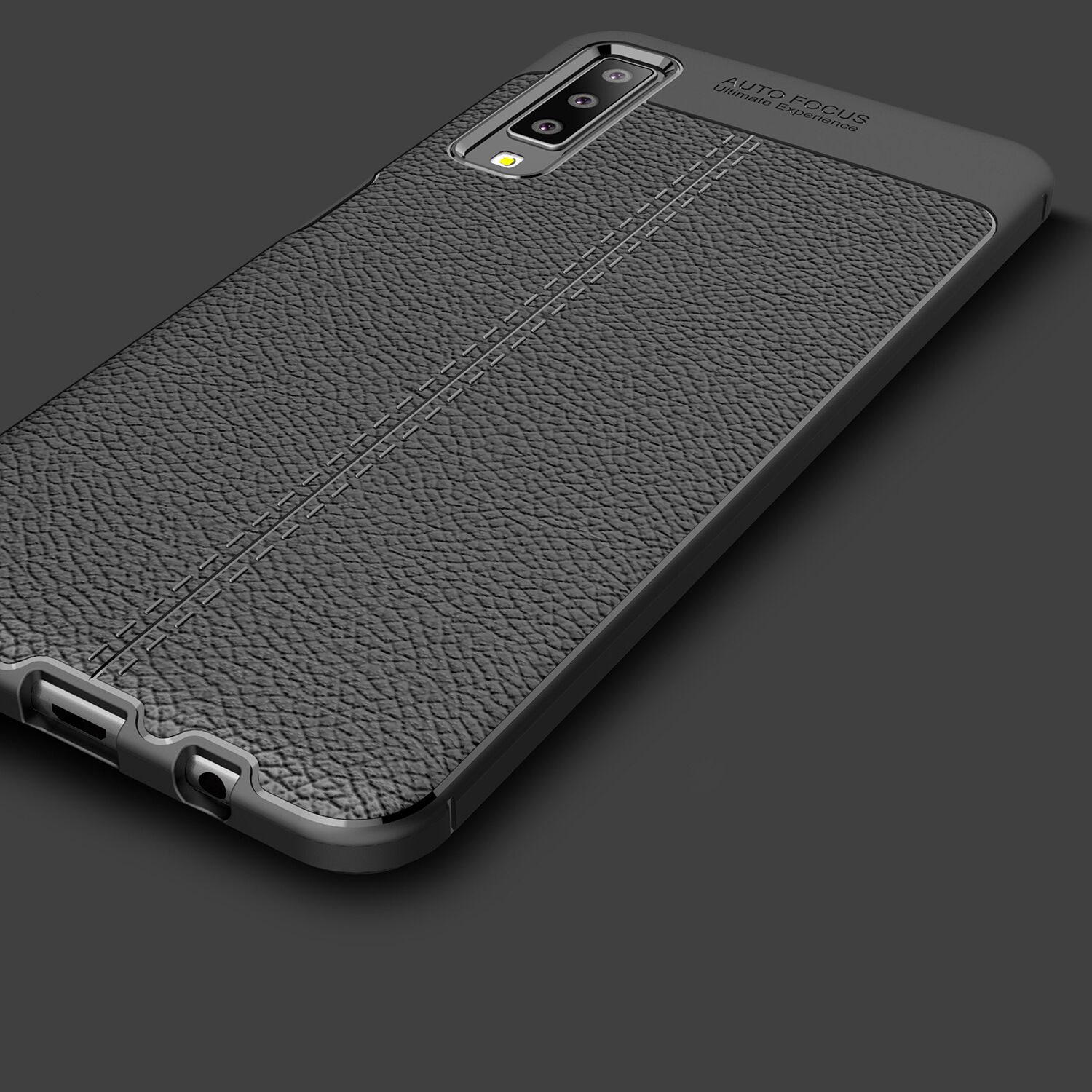 Litchi kožený kryt pro Samsung Galaxy A7 (2018) - tmavěmodrý