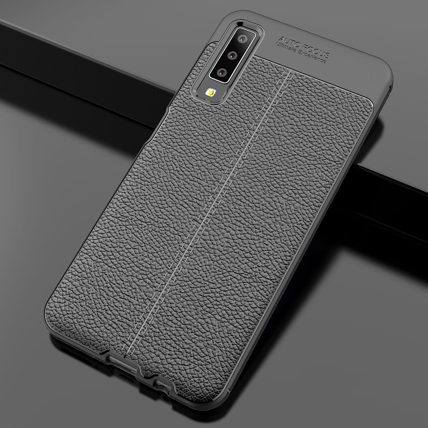 Litchi kožený kryt pro Samsung Galaxy A7 (2018) - tmavěmodrý