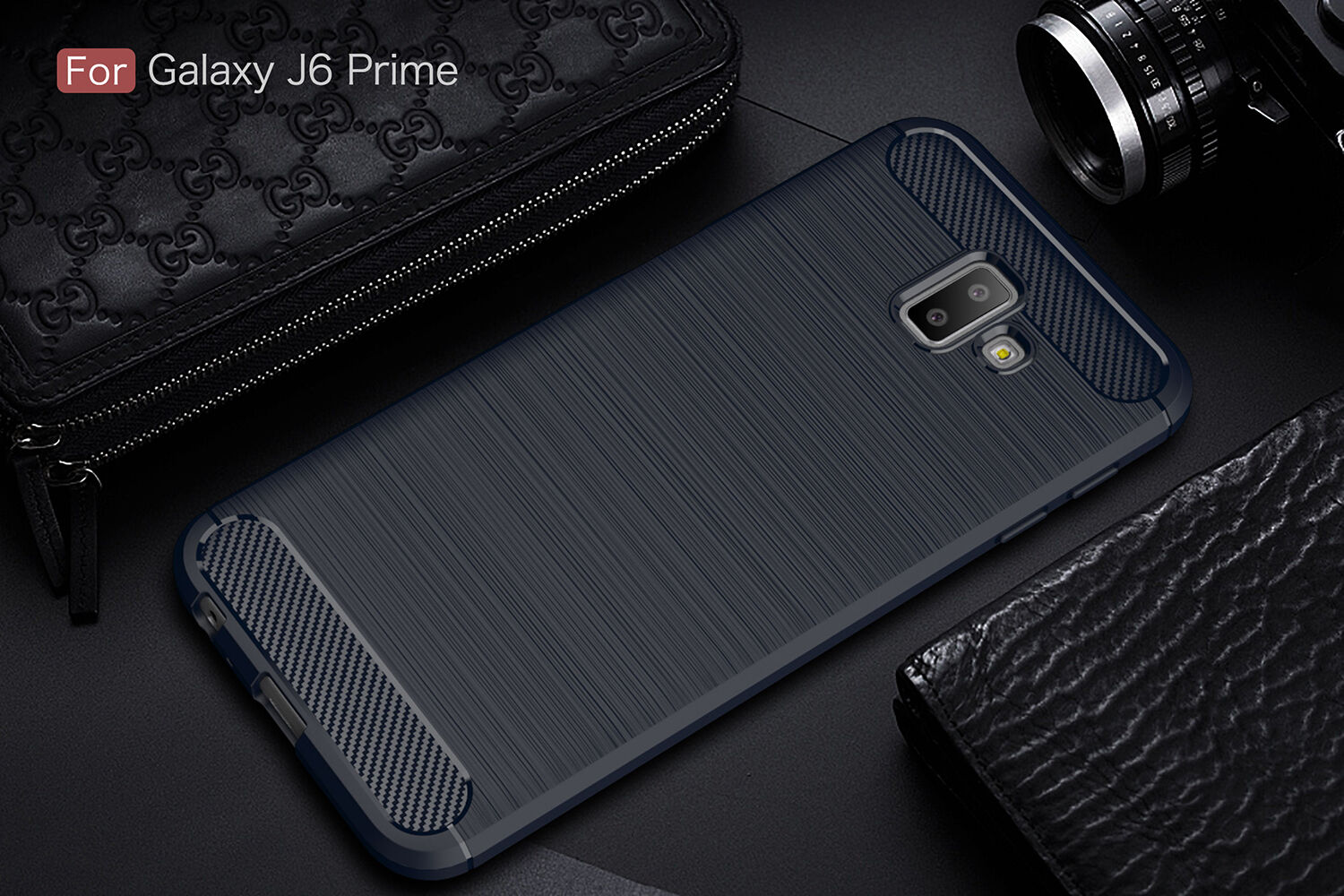 Plastový kryt s broušenou texturou pro Samsung Galaxy J6 Plus - tmavěmodrý