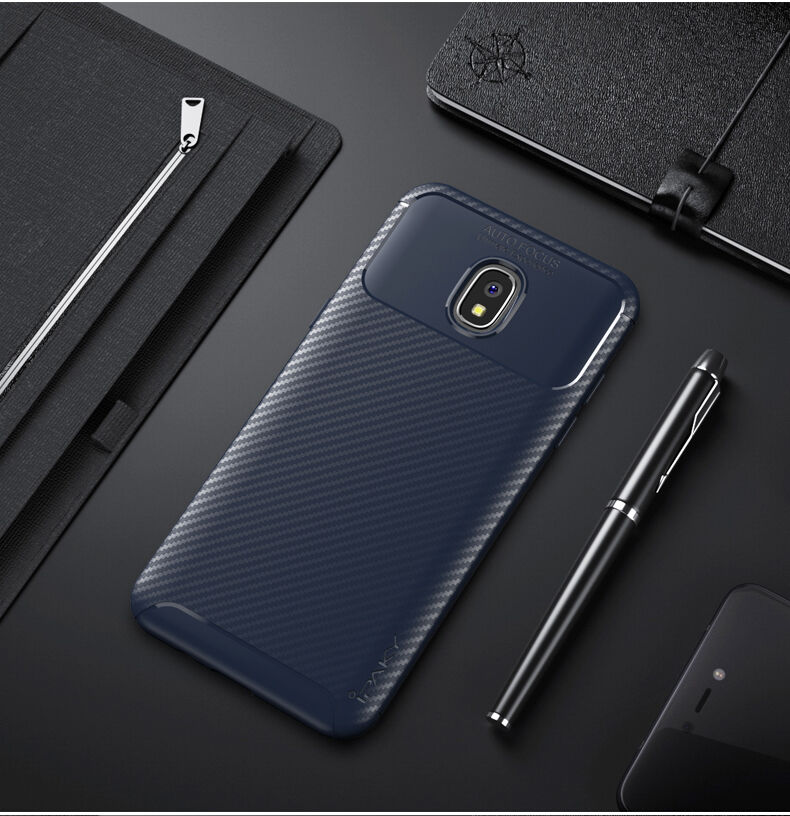 Ipaky plastový kryt s texturou karbonu pro Samsung Galaxy J3 (2018) - tmavěmodrý