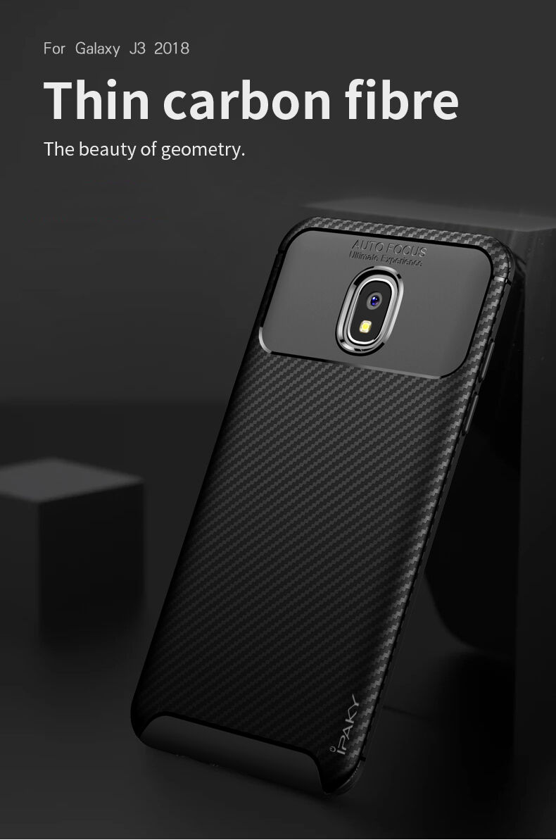 Ipaky plastový kryt s texturou karbonu pro Samsung Galaxy J3 (2018) - černý