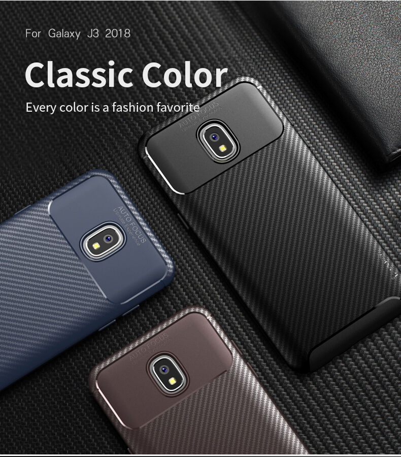 Ipaky plastový kryt s texturou karbonu pro Samsung Galaxy J3 (2018) - černý
