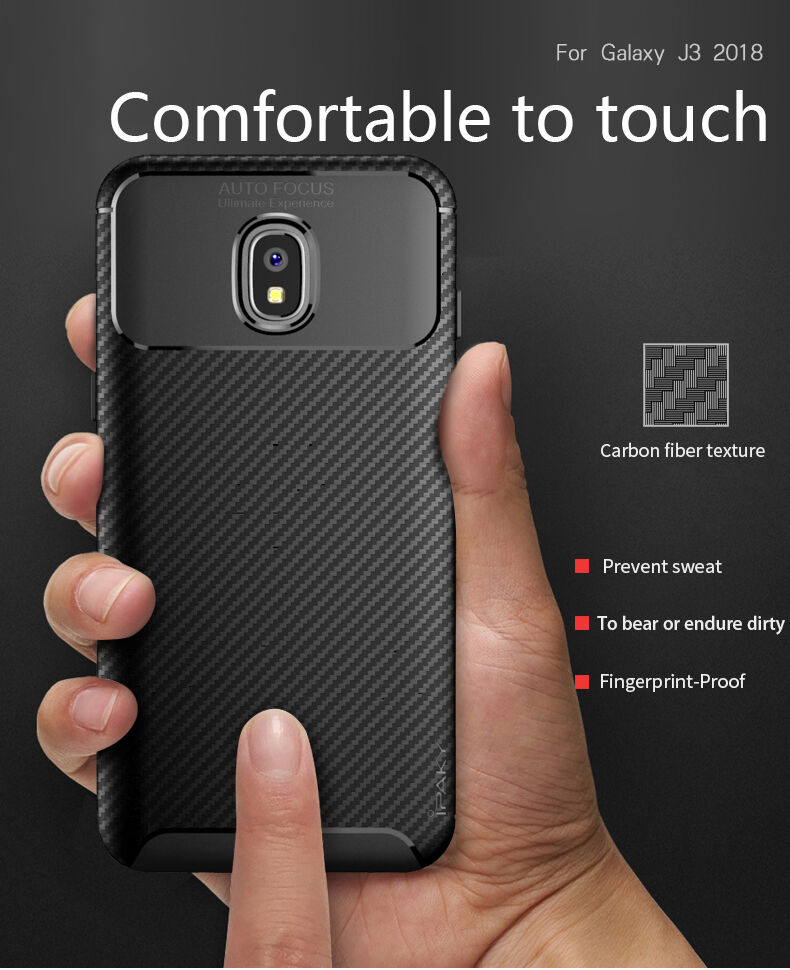 Ipaky plastový kryt s texturou karbonu pro Samsung Galaxy J3 (2018) - černý