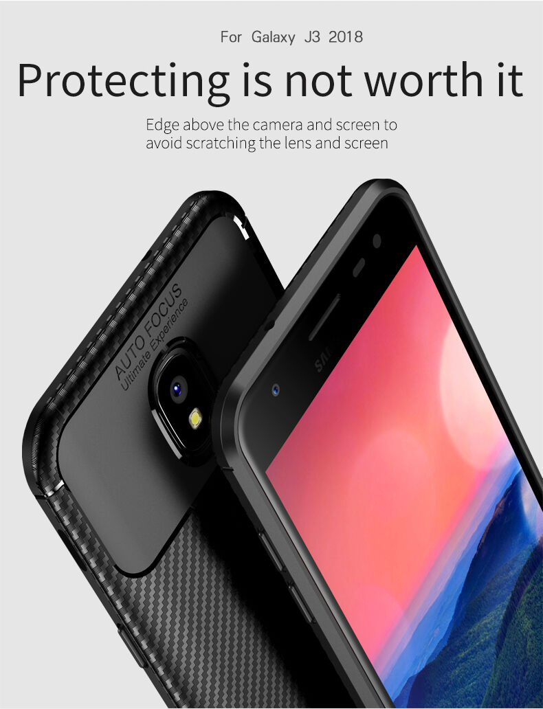 Ipaky plastový kryt s texturou karbonu pro Samsung Galaxy J3 (2018) - černý