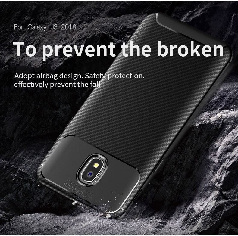 Ipaky plastový kryt s texturou karbonu pro Samsung Galaxy J3 (2018) - černý