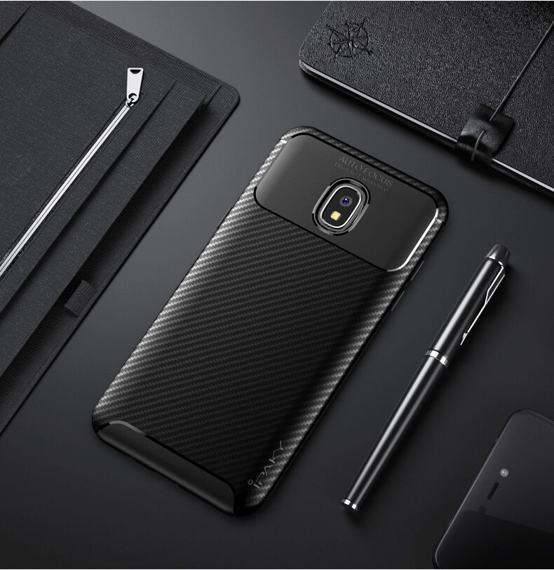Ipaky plastový kryt s texturou karbonu pro Samsung Galaxy J3 (2018) - černý