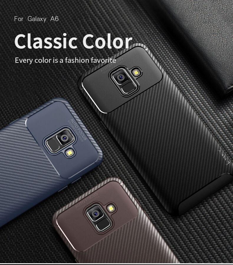 Ipaky plastový kryt s texturou karbonu pro Samsung Galaxy A6 (2018) - hnědý