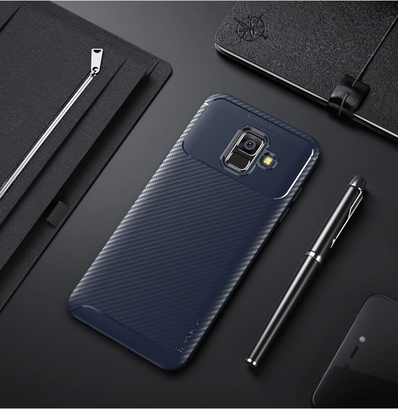 Ipaky plastový kryt s texturou karbonu pro Samsung Galaxy A6 (2018) - tmavěmodrý