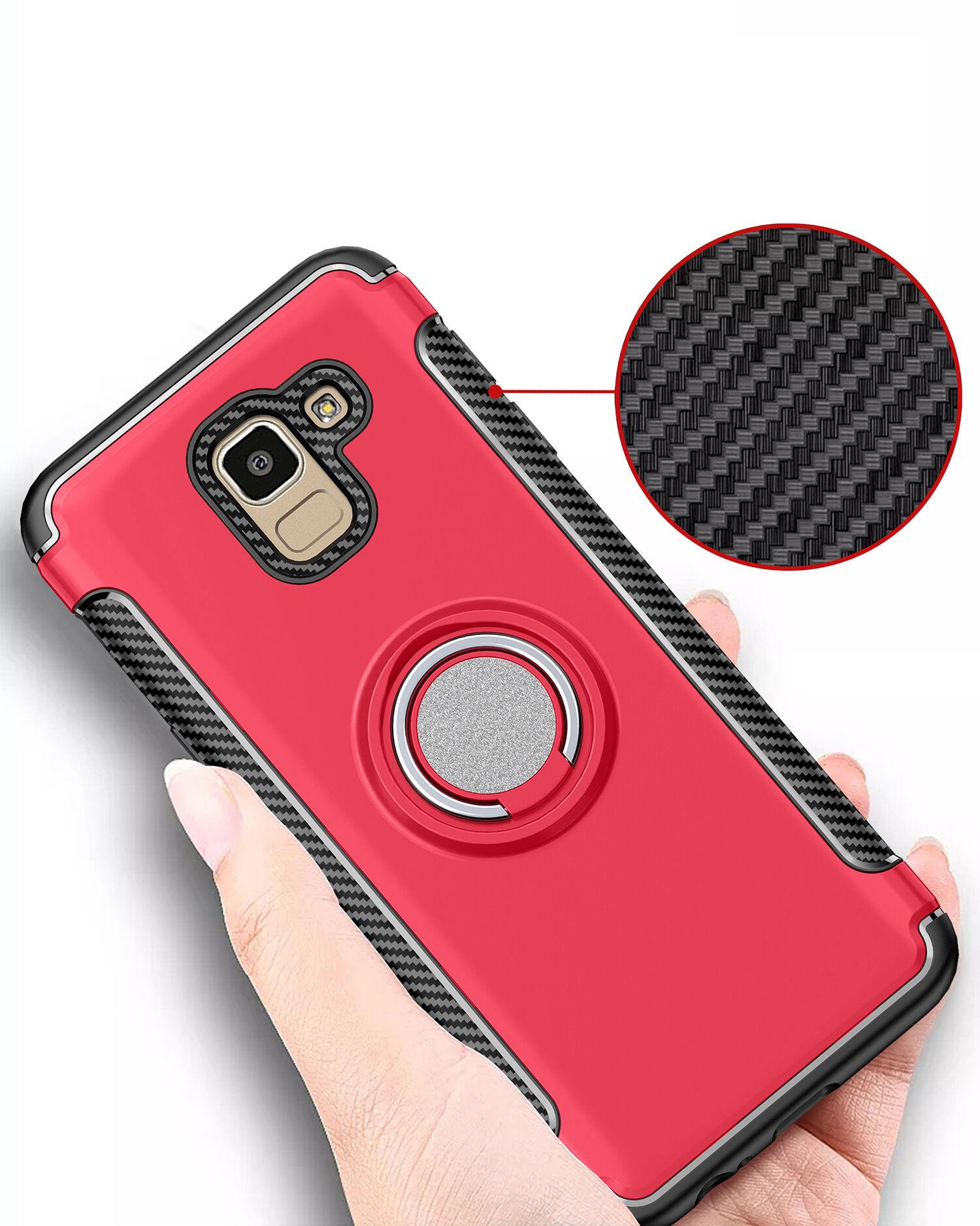 Odolný kryt s držákem pro Samsung Galaxy J6 (2018) - červený