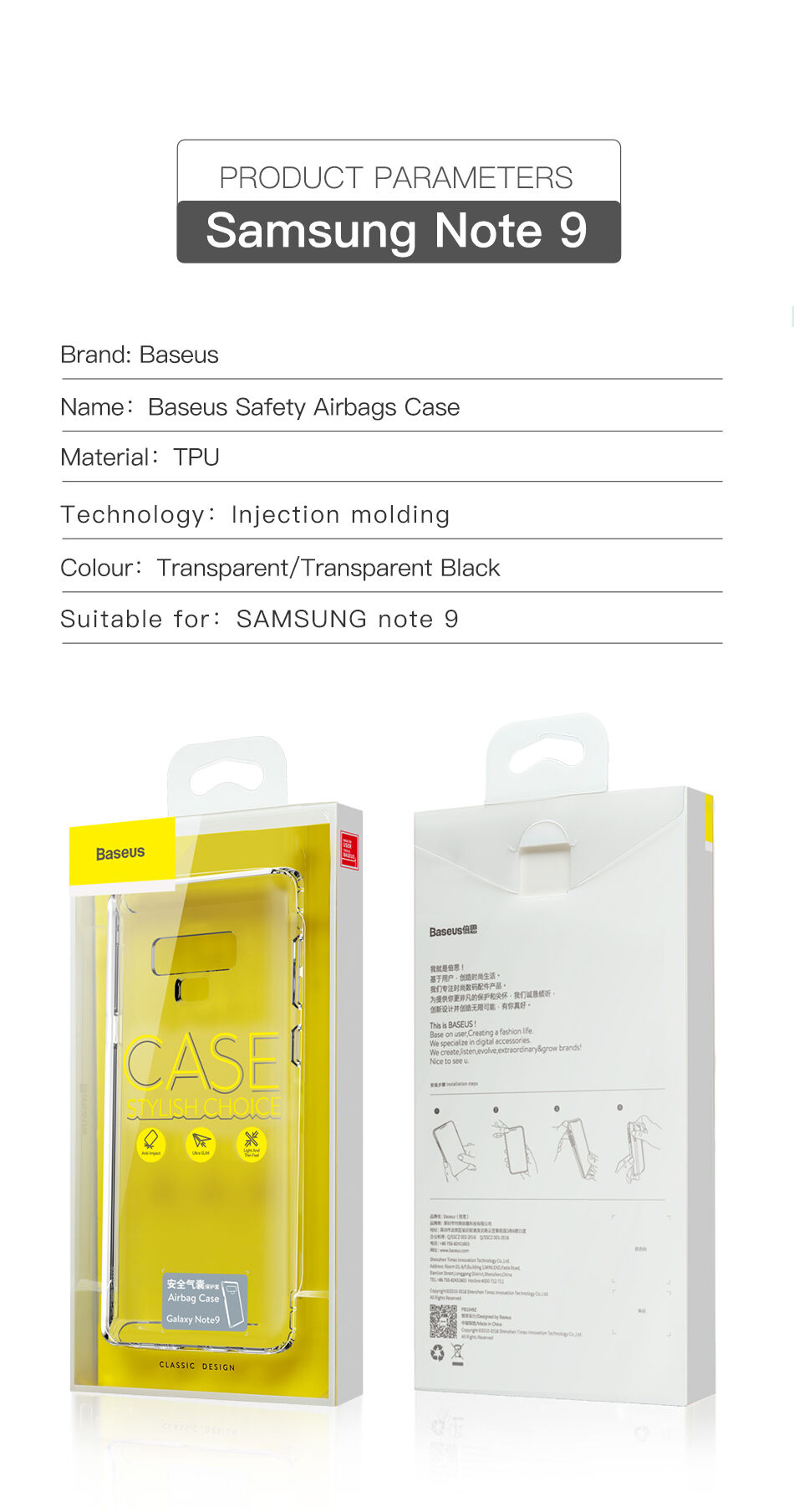 Baseus Safety plastový kryt černý pro Samsung Galaxy Note 9 - transparentní