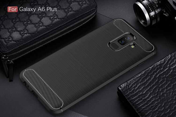 Plastový kryt s broušenou texturou pro Samsung Galaxy A6 Plus (2018) - tmavěmodrý