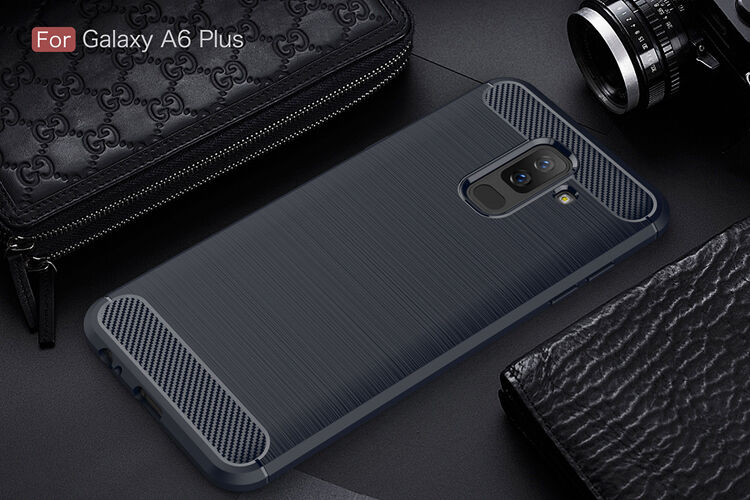 Plastový kryt s broušenou texturou pro Samsung Galaxy A6 Plus (2018) - tmavěmodrý