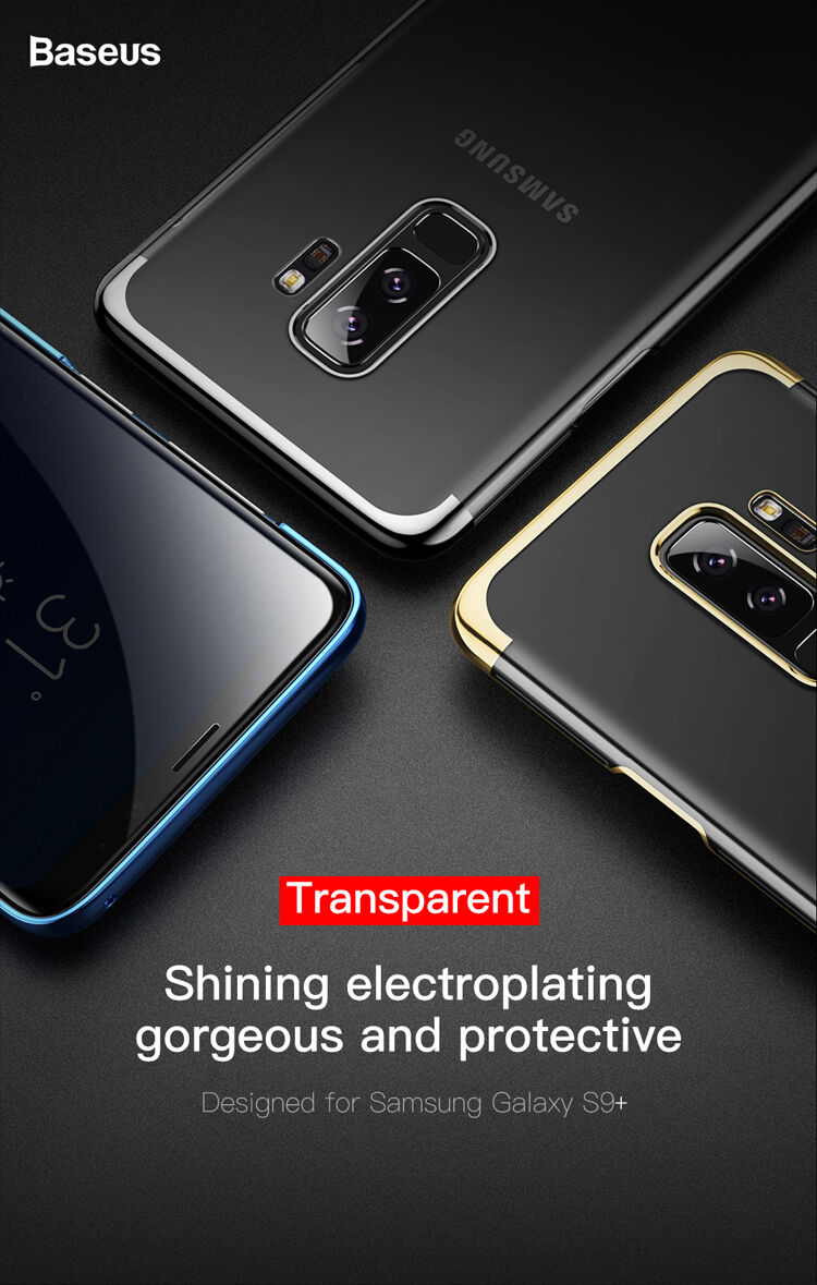 Baseus Glitter čirý kryt s rámečkem pro Samsung Galaxy S9 Plus - zlatý