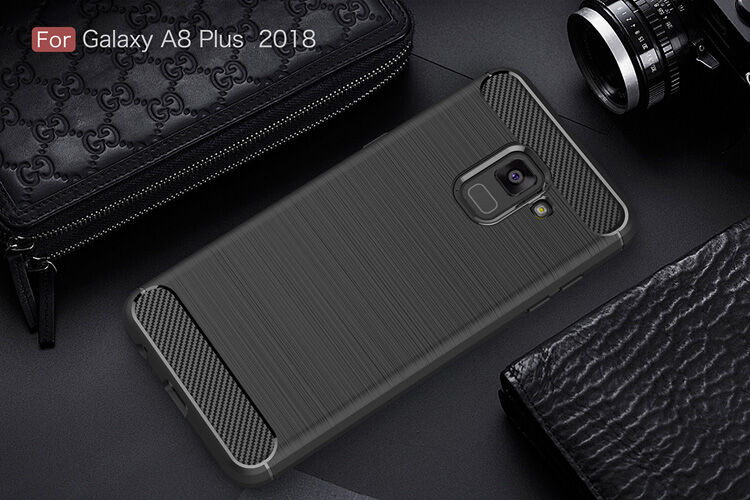 Plastový kryt s broušenou texturou pro Samsung Galaxy A8 Plus (2018) - tmavěmodrý