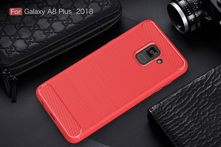 Plastový kryt s broušenou texturou pro Samsung Galaxy A8 Plus (2018) - tmavěmodrý