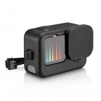 Puluz silikonový ochranný obal s krytem objektivu a bočního rozhraní a řemínek na zápěstí pro GoPro HERO9 Black - černý