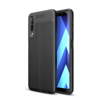 Litchi kožený kryt pro Samsung Galaxy A7 (2018) - černý