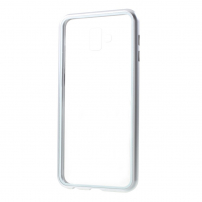 Zadní kryt s magnetickým rámečkem a tvrzeným sklem pro Samsung Galaxy J6 Plus - stříbrný