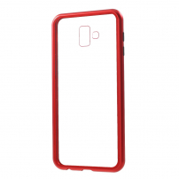 Zadní kryt s magnetickým rámečkem a tvrzeným sklem pro Samsung Galaxy J6 Plus - červený