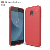 Plastový kryt s broušenou texturou pro Samsung Galaxy J3 (2017) - červený