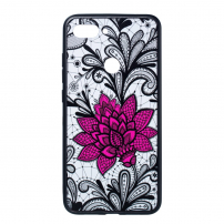 Plastový kryt velká květina s krajkou pro Xiaomi Mi 8 Lite - černý