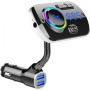 Bluetooth FM transmitter do auta s podsvícením, slotem na TF kartu a porty 3,5 mm jack / 2x USB-A - černý