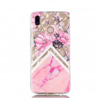 Kryt s diamantovou 3D texturou Květ a mramor pro Huawei P20 Lite - transparentní / růžový