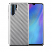 Plastový kryt s texturou karbonových vláken pro Huawei P30 Pro - stříbrný