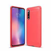 Plastový kryt s broušenou texturou pro Xiaomi Mi 9 - červený